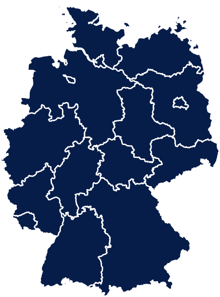 Deutschlandkarte, die signalisiert, dass für alle KV-Gebiete in Deutschland Informationen bereitstehen