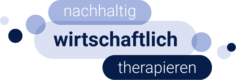 Logo Nachhaltig wirtschaftlich therapieren in verschiedenen Blautönen auf überlappenden Sprechblasen