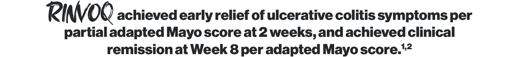 RINVOQ achieved early relief of ulcerative colitis symptoms per  partial adapted Mayo score at 2 weeks, and achieved clinical remission at Week 8 per adapted Mayo score.