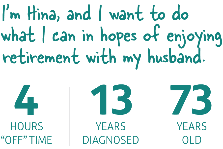 I’m Hina, and I want to do what I can in hopes of enjoying retirement with my husband.