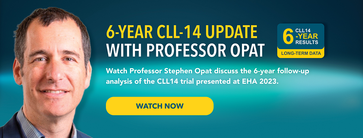 Watch Professor Stephen Opat discuss the 6-year follow up analysis of the CLL14 trial presented at EHA 2023. 