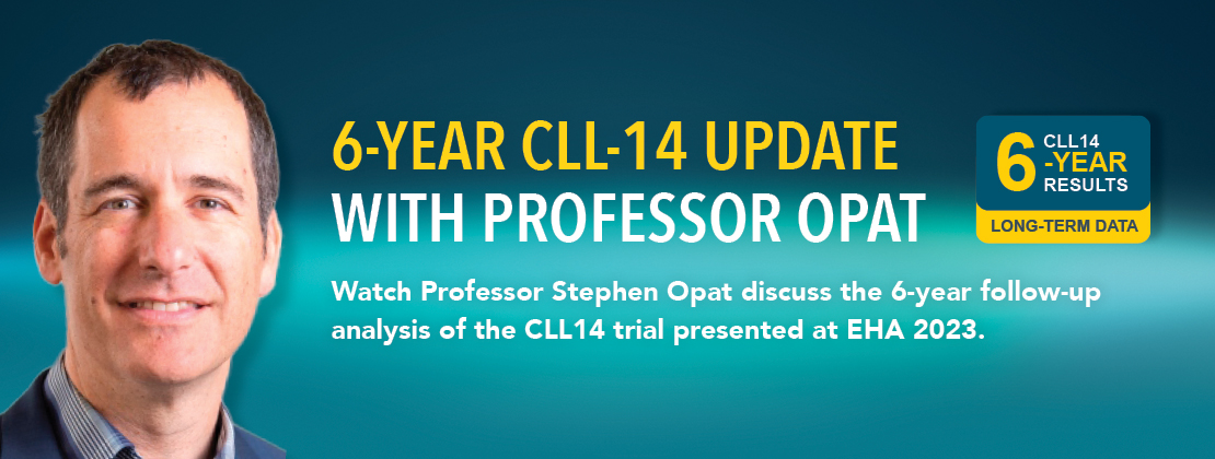 Watch Professor Stephen Opat discuss the 6-year follow up analysis of the CLL14 trial presented at EHA 2023. 