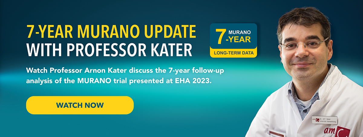 Watch Professor Arnon Kater discuss the 7-year follow-up analysis of the MURANO trial presented at EHA 2023, including the retreatment subgroup.