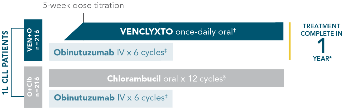 First-line CLL114 trial design: treatment was designed to be complete in 1 year