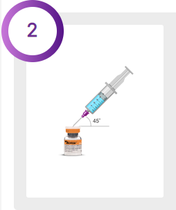 Spruta i 45 graders vinkel till injektionsflaska