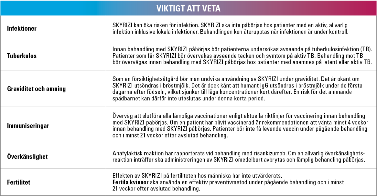 Tabell rekommendationer vid insättning och uppföljning